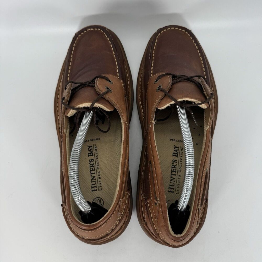 Hunter's Bay Leather Deck Shoe Men's 10.5 Brown Lace up Slip Resistant Boat Shoe - Picture 6 of 10